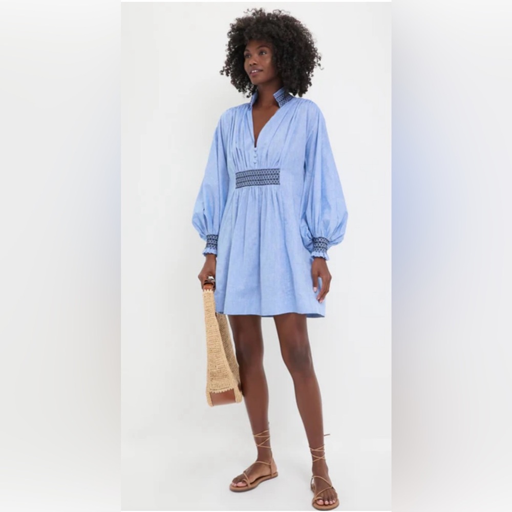 Tuckernuck Light Blue Long-Sleeve Mini Dress with Smocked Waist
